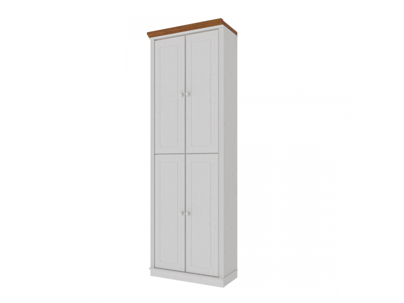 Estante Biblioteca 220 cm com quatro portas feita em Madeira Maciça na cor branco lavado e mel| Coleção Biblioteca